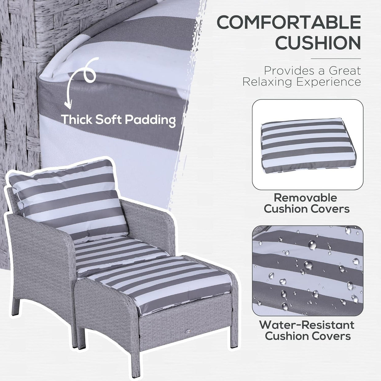 Luxury Rattan Garden Set 5pc Grey White Outdoor Chairs Table Cushions - Kwikley