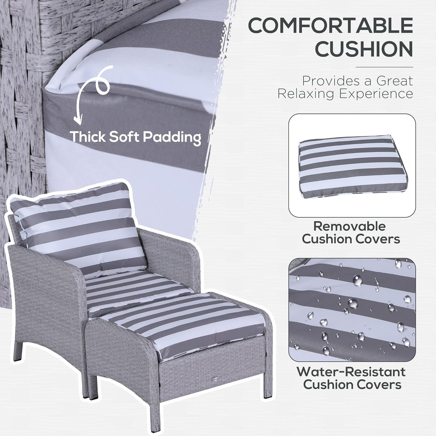 Luxury Rattan Garden Set 5pc Grey White Outdoor Chairs Table Cushions - Kwikley