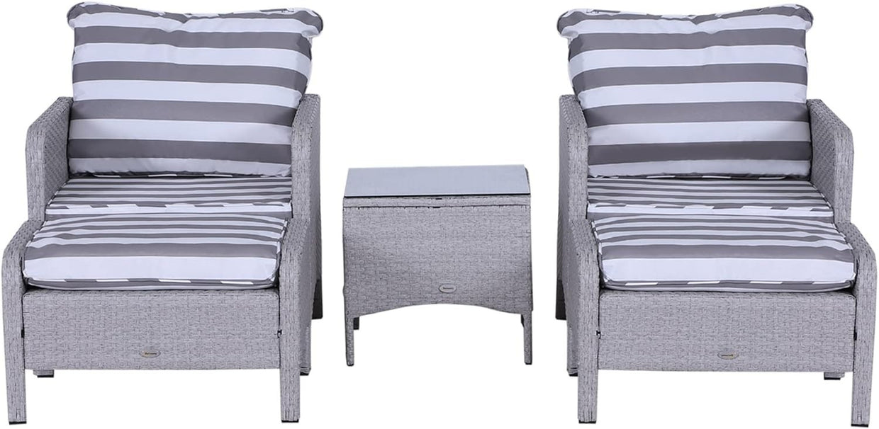 Luxury Rattan Garden Set 5pc Grey White Outdoor Chairs Table Cushions - Kwikley