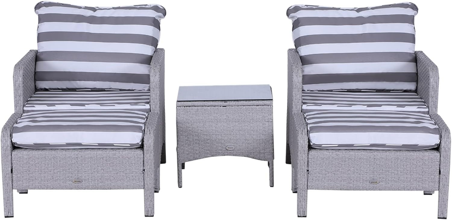 Luxury Rattan Garden Set 5pc Grey White Outdoor Chairs Table Cushions - Kwikley