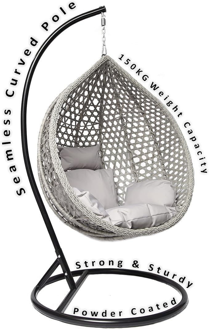 Luxury Rattan Hanging Egg Chair w/ Cushions & Cover – Indoor Outdoor Use - Kwikley