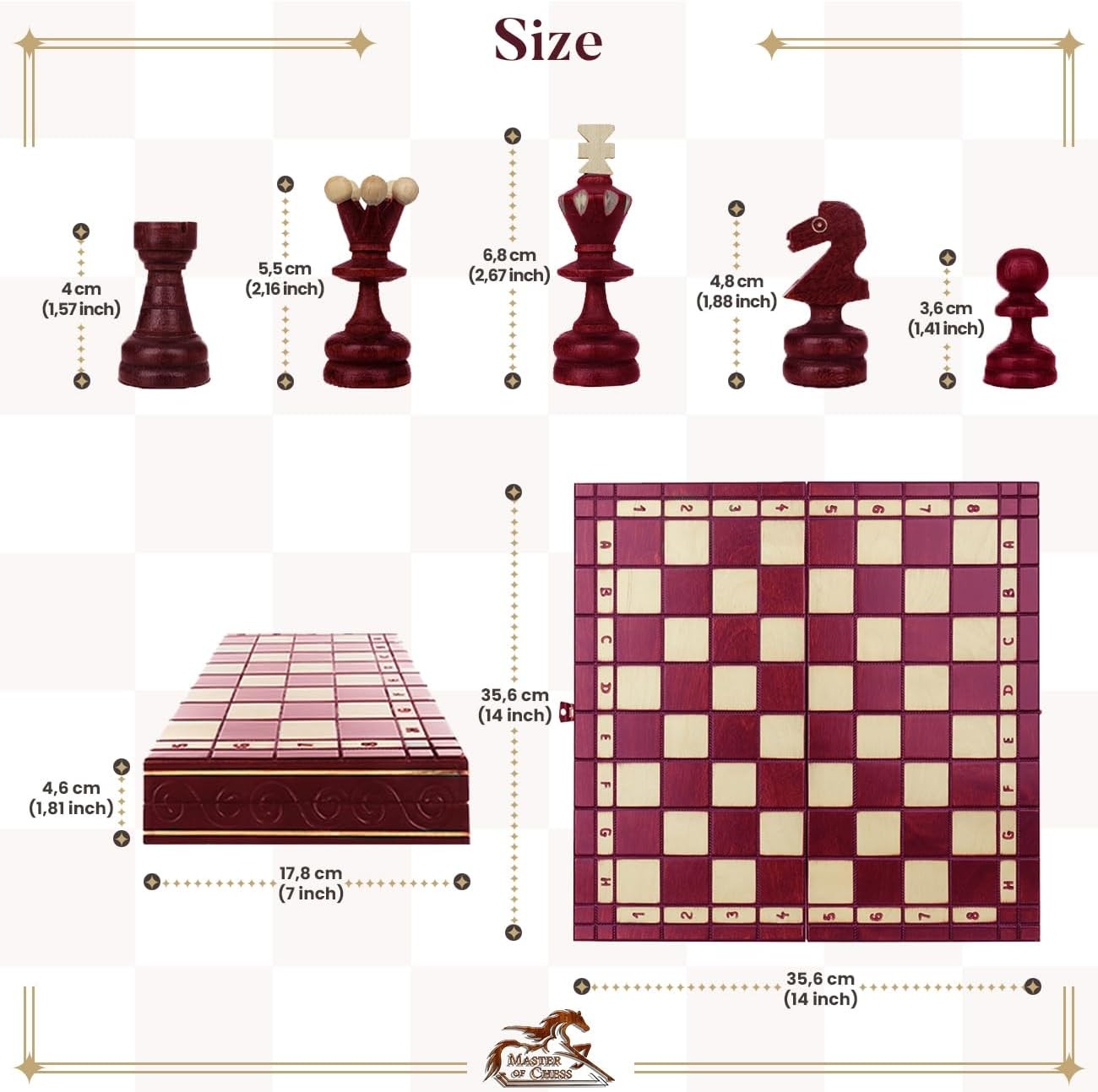 Luxury Red 35cm Wooden Chess Set | Handcrafted Travel Board | Premium Portable G - Kwikley