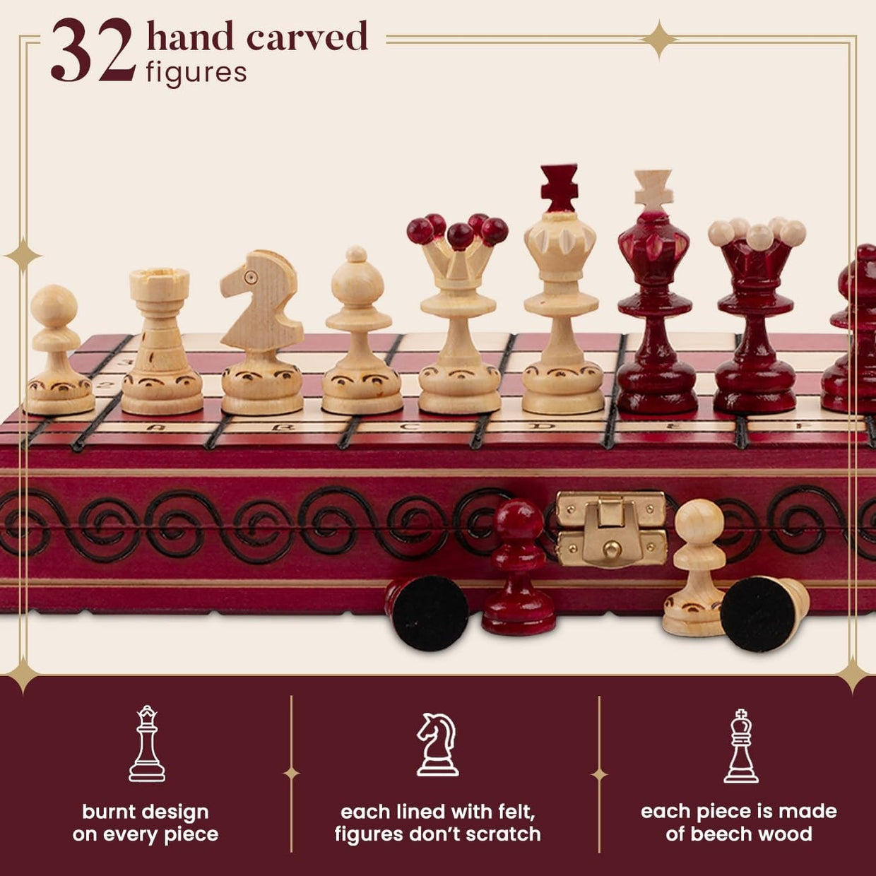 Luxury Red 35cm Wooden Chess Set | Handcrafted Travel Board | Premium Portable G - Kwikley