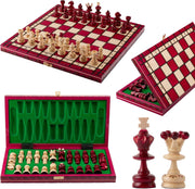 Luxury Red 35cm Wooden Chess Set | Handcrafted Travel Board | Premium Portable G - Kwikley