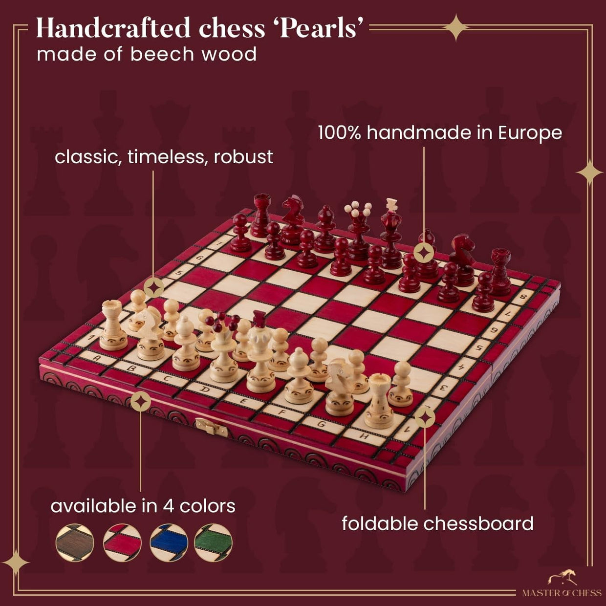 Luxury Red 35cm Wooden Chess Set | Handcrafted Travel Board | Premium Portable G - Kwikley