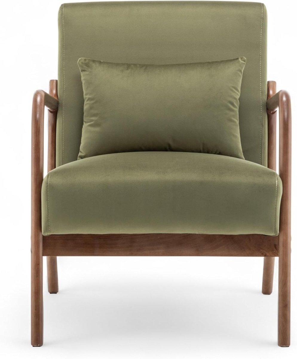 Luxury Sage Green Velvet Accent Chair w/ Lumbar Cushion – Small Armchair - Kwikley