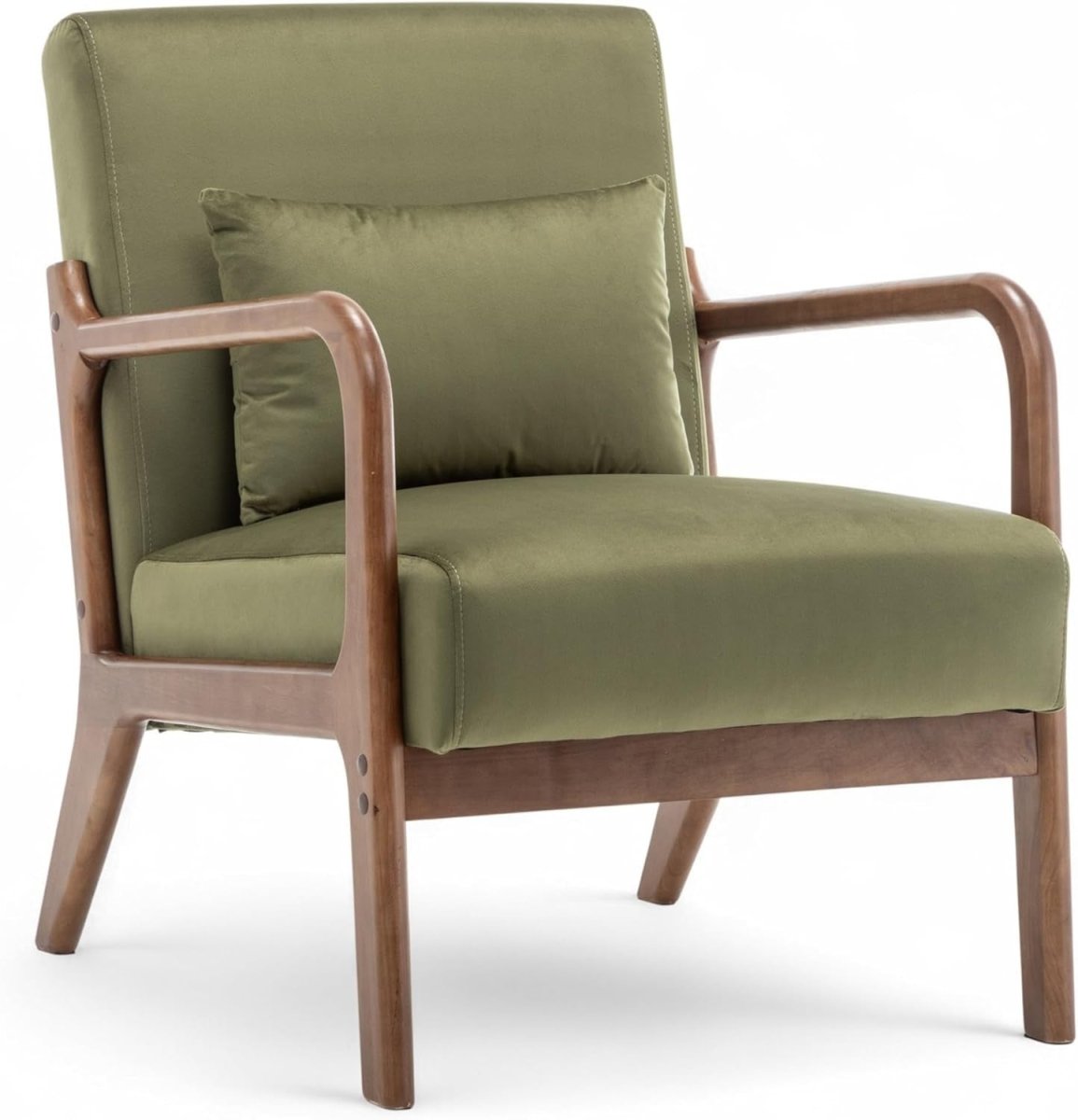Luxury Sage Green Velvet Accent Chair w/ Lumbar Cushion – Small Armchair - Kwikley