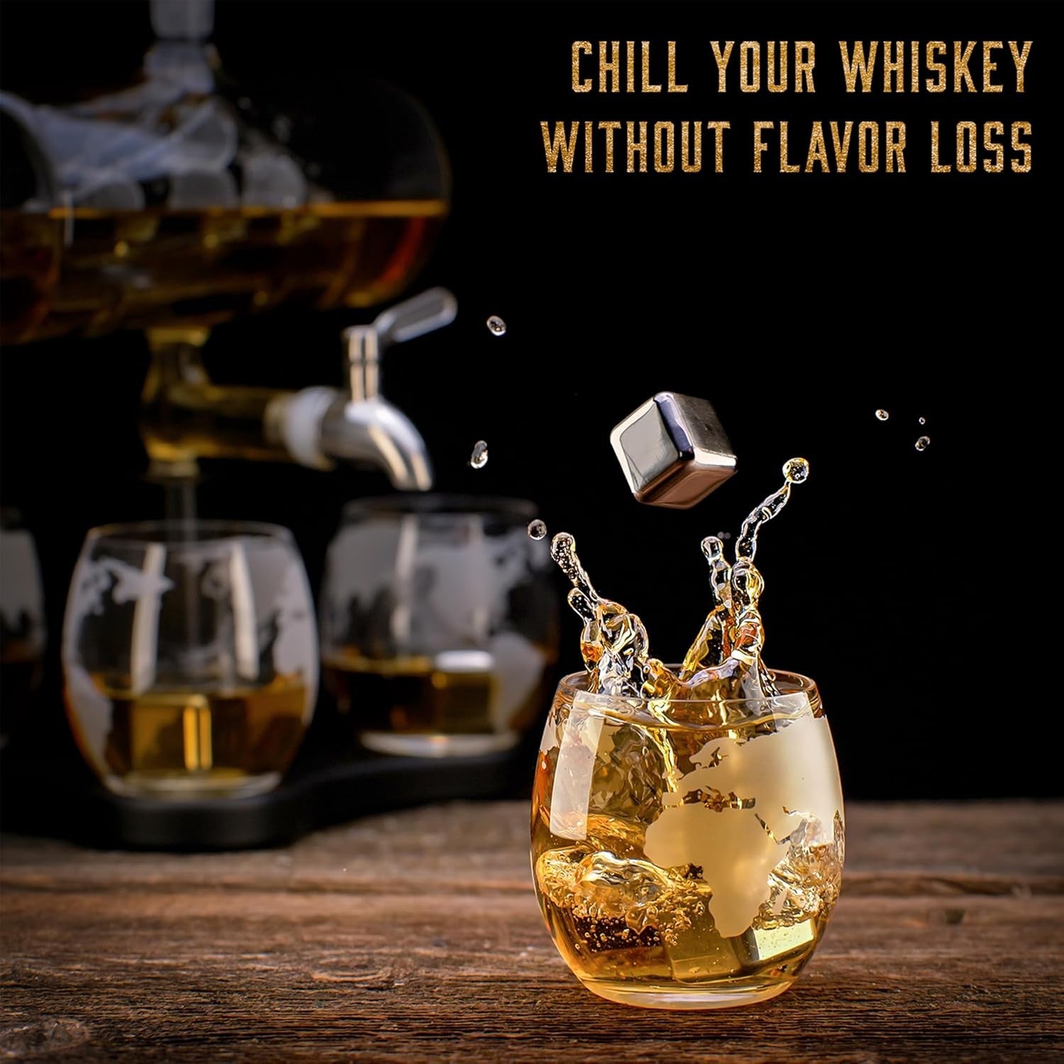 Luxury Ship Whiskey Decanter Set 1100ml with Glasses & Stones | Men's Gift Bar S - Kwikley