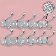 Luxury Silver Wall Coat Hooks Set | Rhinestone 5 - Hook Rack for Coats Keys Hats - Kwikley