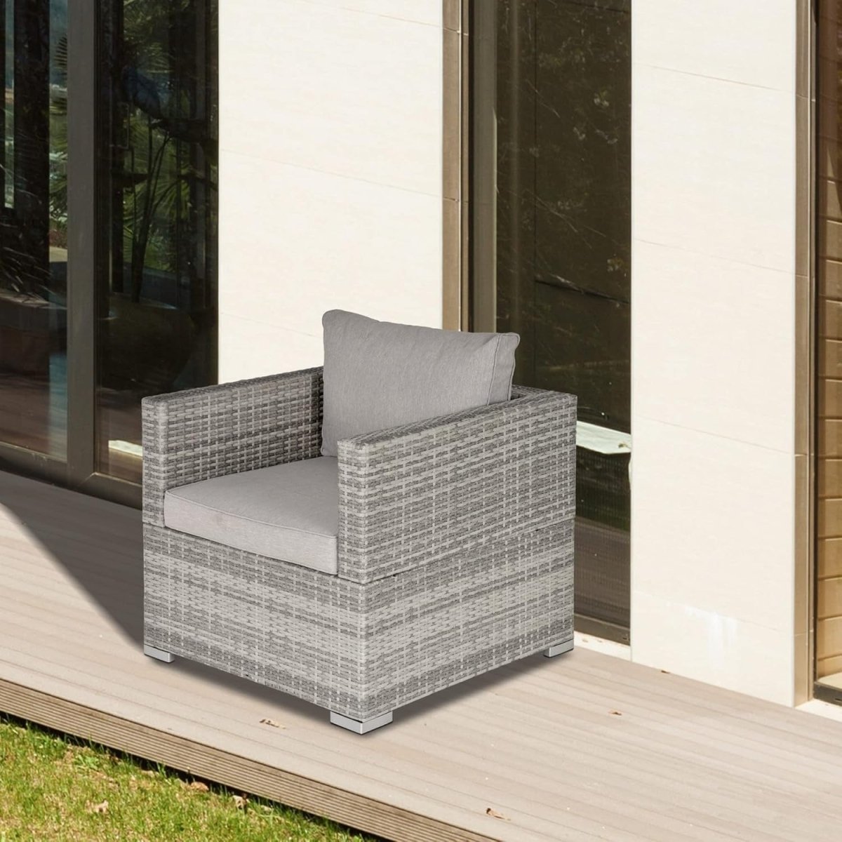 Luxury Single Outdoor Rattan Armchair with Cushions Deep Seat Patio Lounge - Kwikley