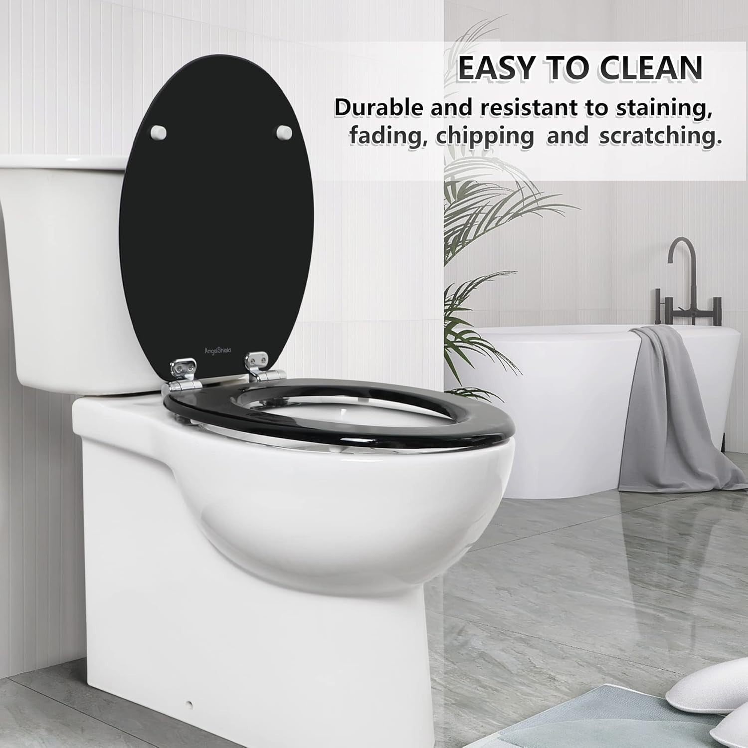 Luxury Soft Close Wooden Toilet Seat Black | Adjustable Hinges Quick Release - Kwikley