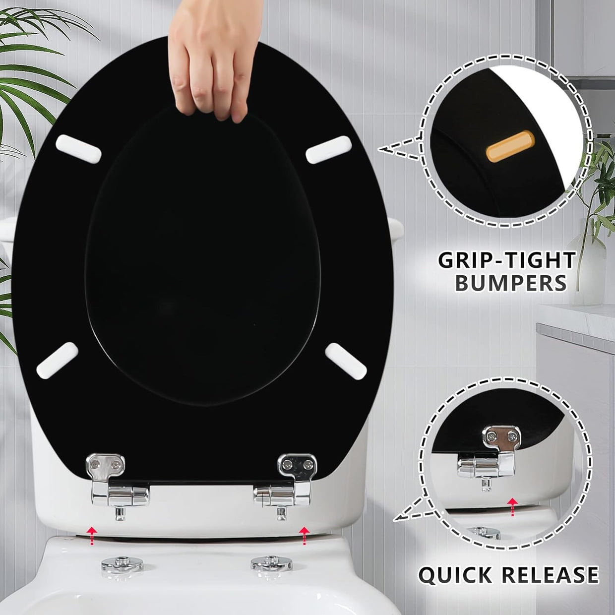 Luxury Soft Close Wooden Toilet Seat Black | Adjustable Hinges Quick Release - Kwikley
