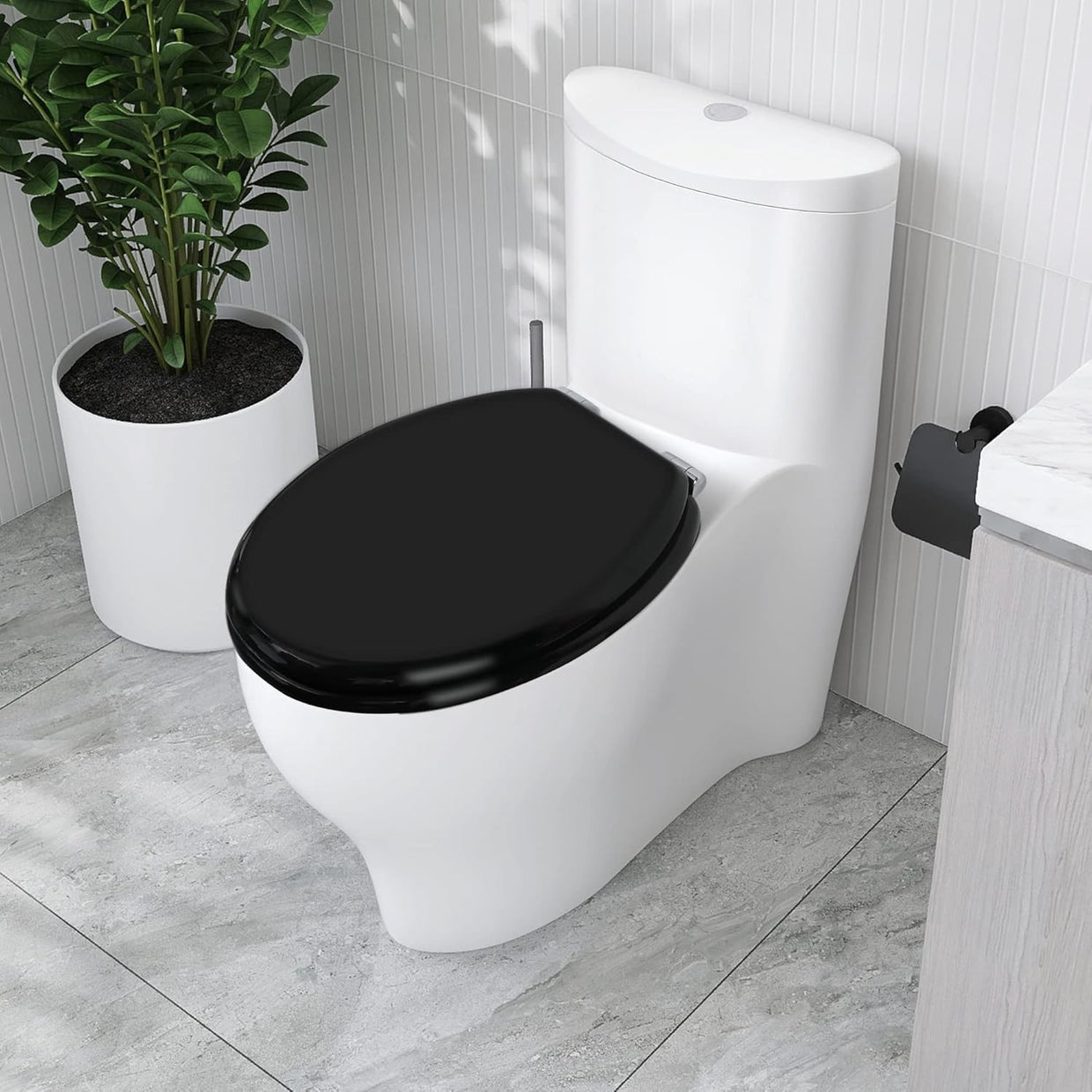 Luxury Soft Close Wooden Toilet Seat Black | Adjustable Hinges Quick Release - Kwikley