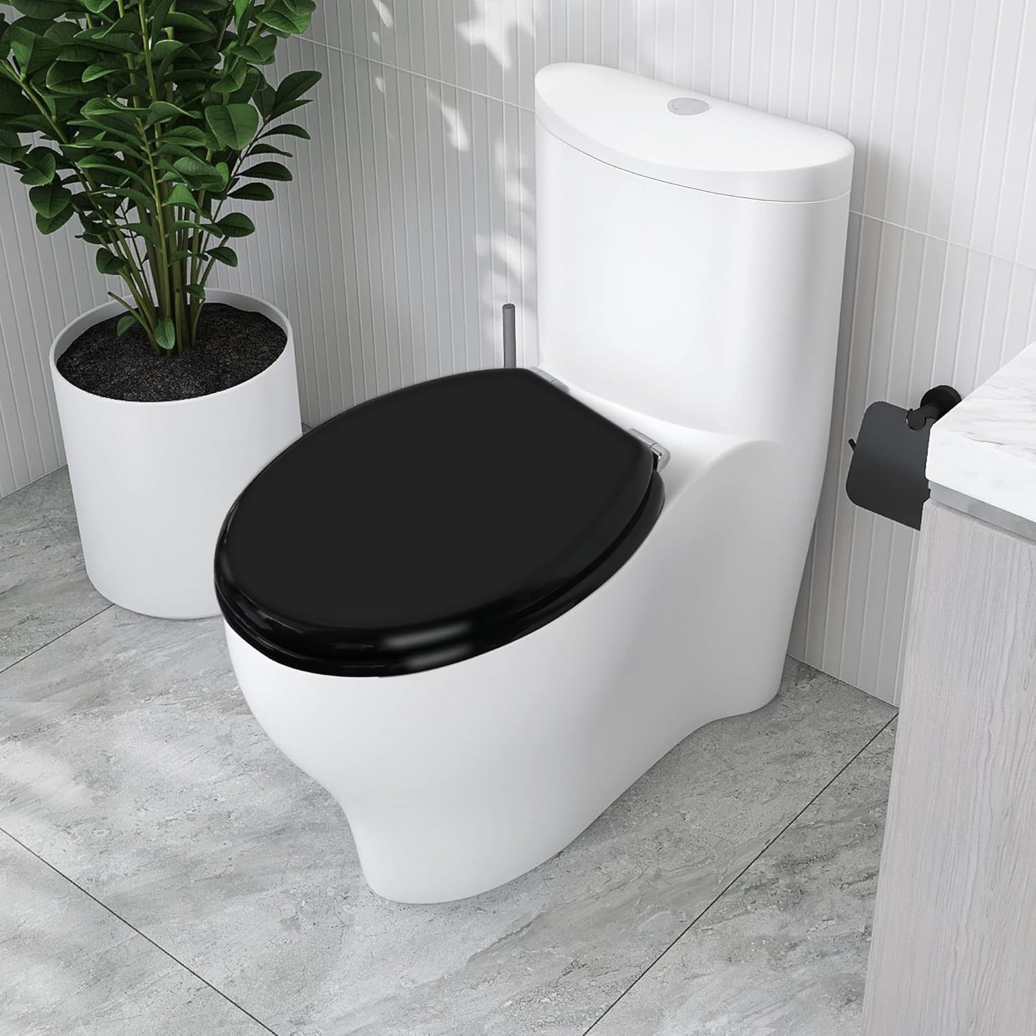 Luxury Soft Close Wooden Toilet Seat Black | Adjustable Hinges Quick Release - Kwikley