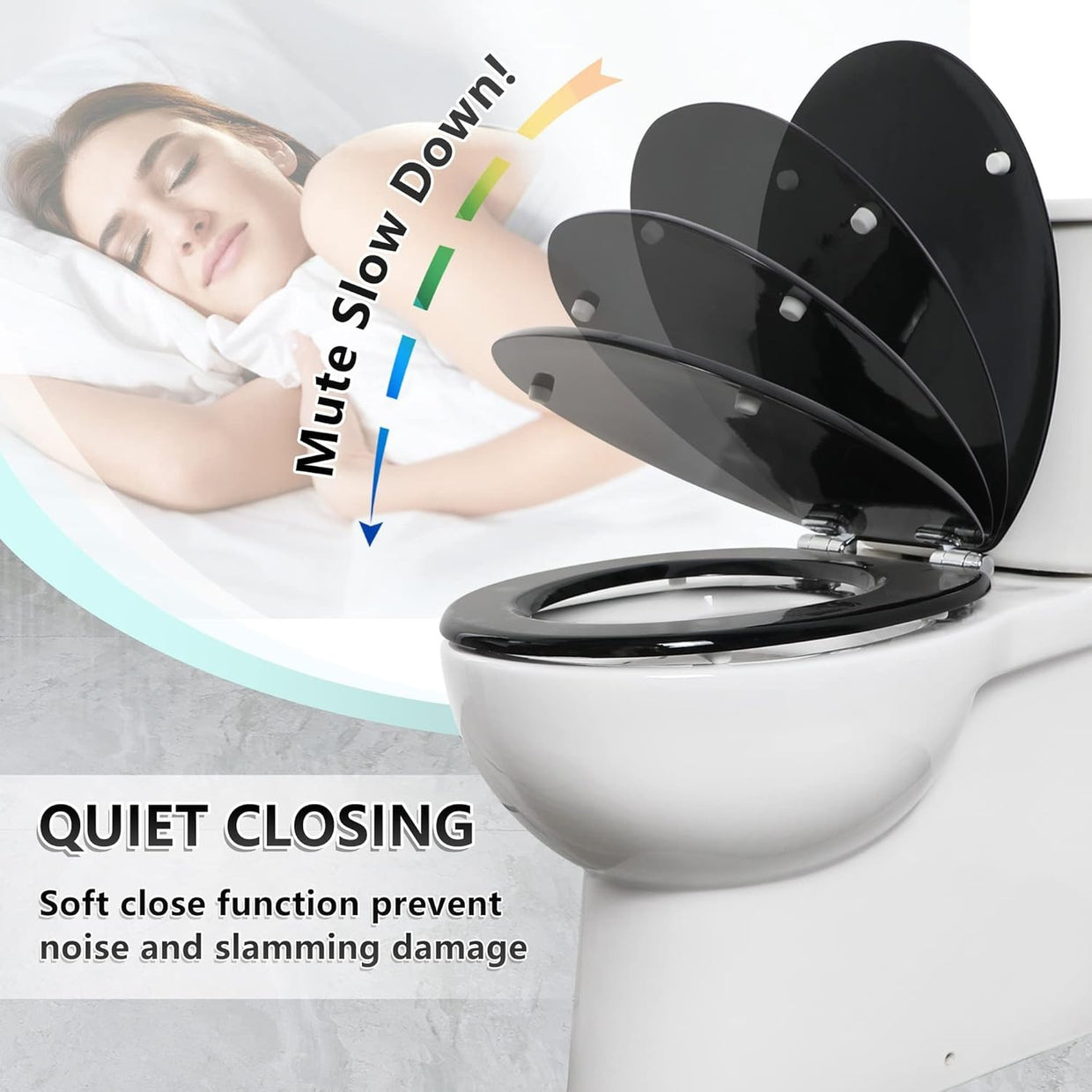 Luxury Soft Close Wooden Toilet Seat Black | Adjustable Hinges Quick Release - Kwikley