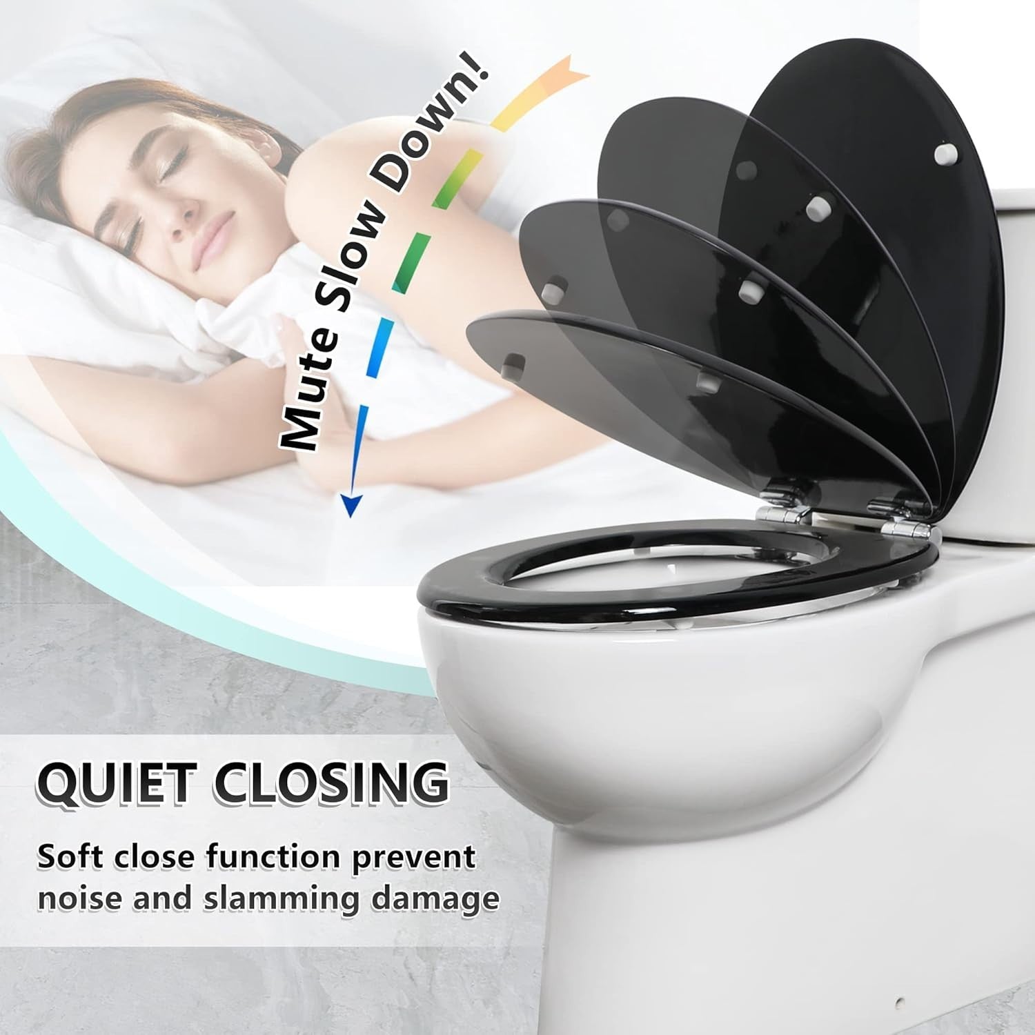 Luxury Soft Close Wooden Toilet Seat Black | Adjustable Hinges Quick Release - Kwikley