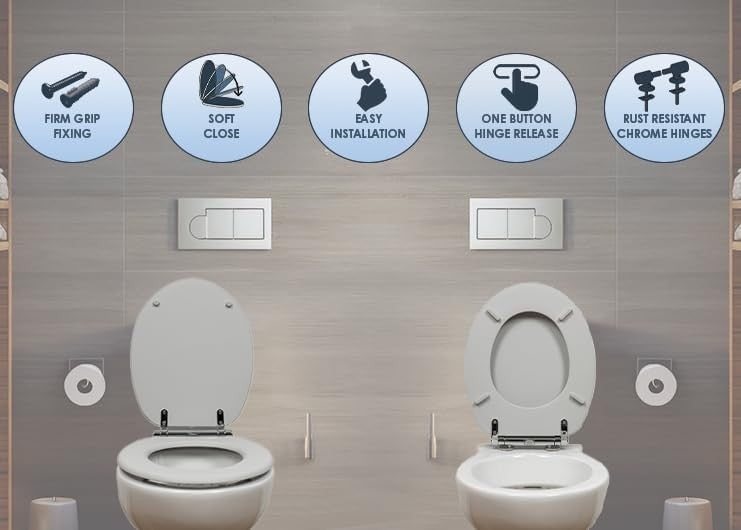 Luxury Soft Touch Slow Close Toilet Seat Grey Click Lift & Clean Warm Matte - Kwikley