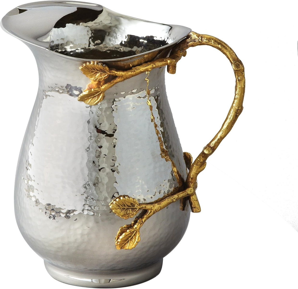 Luxury Stainless Steel Water Pitcher Hammered Silver Gold Handle 1.5Qt - Kwikley