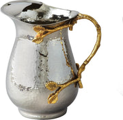 Luxury Stainless Steel Water Pitcher Hammered Silver Gold Handle 1.5Qt - Kwikley