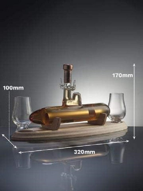Luxury Submarine Whisky Decanter Set with 2 Glasses Display Stand Gift - Kwikley
