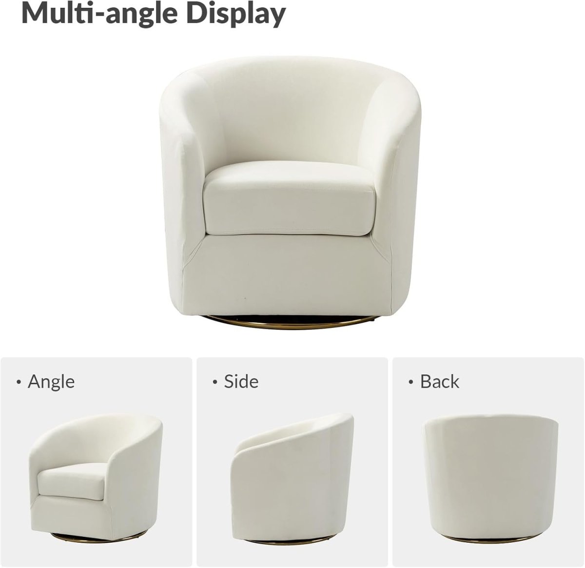 Luxury Swivel Accent Chair Velvet Upholstered Barrel Seat with Gold Base - Kwikley