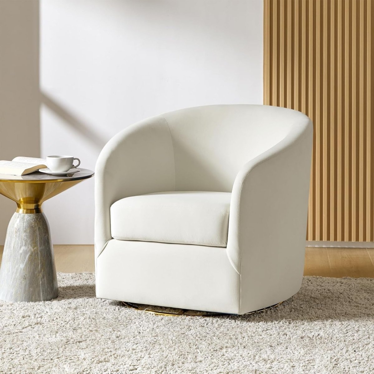 Luxury Swivel Accent Chair Velvet Upholstered Barrel Seat with Gold Base - Kwikley