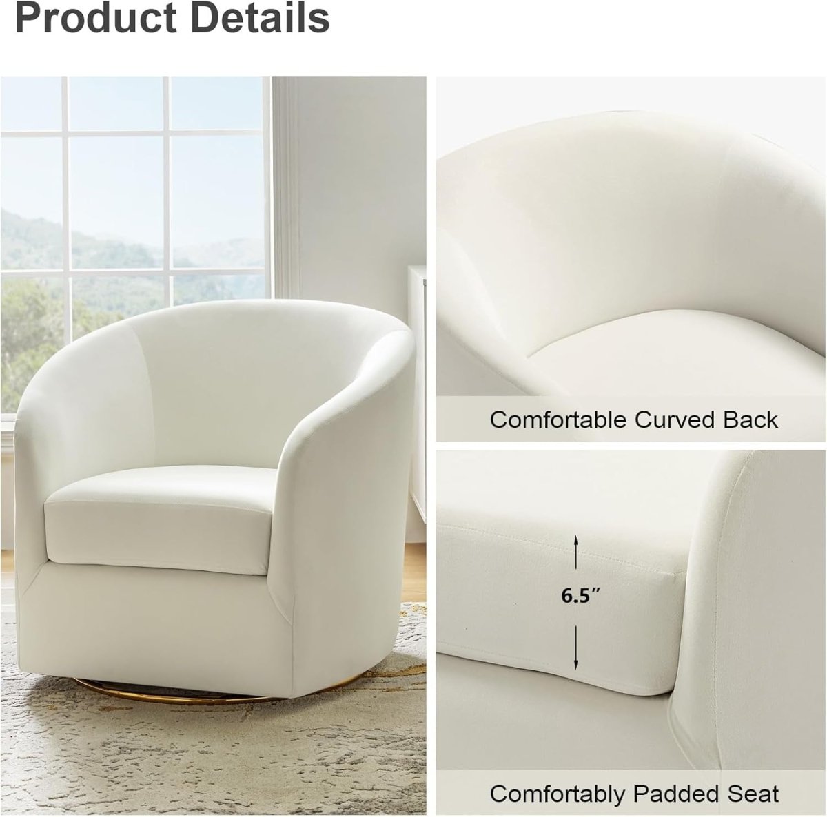 Luxury Swivel Accent Chair Velvet Upholstered Barrel Seat with Gold Base - Kwikley