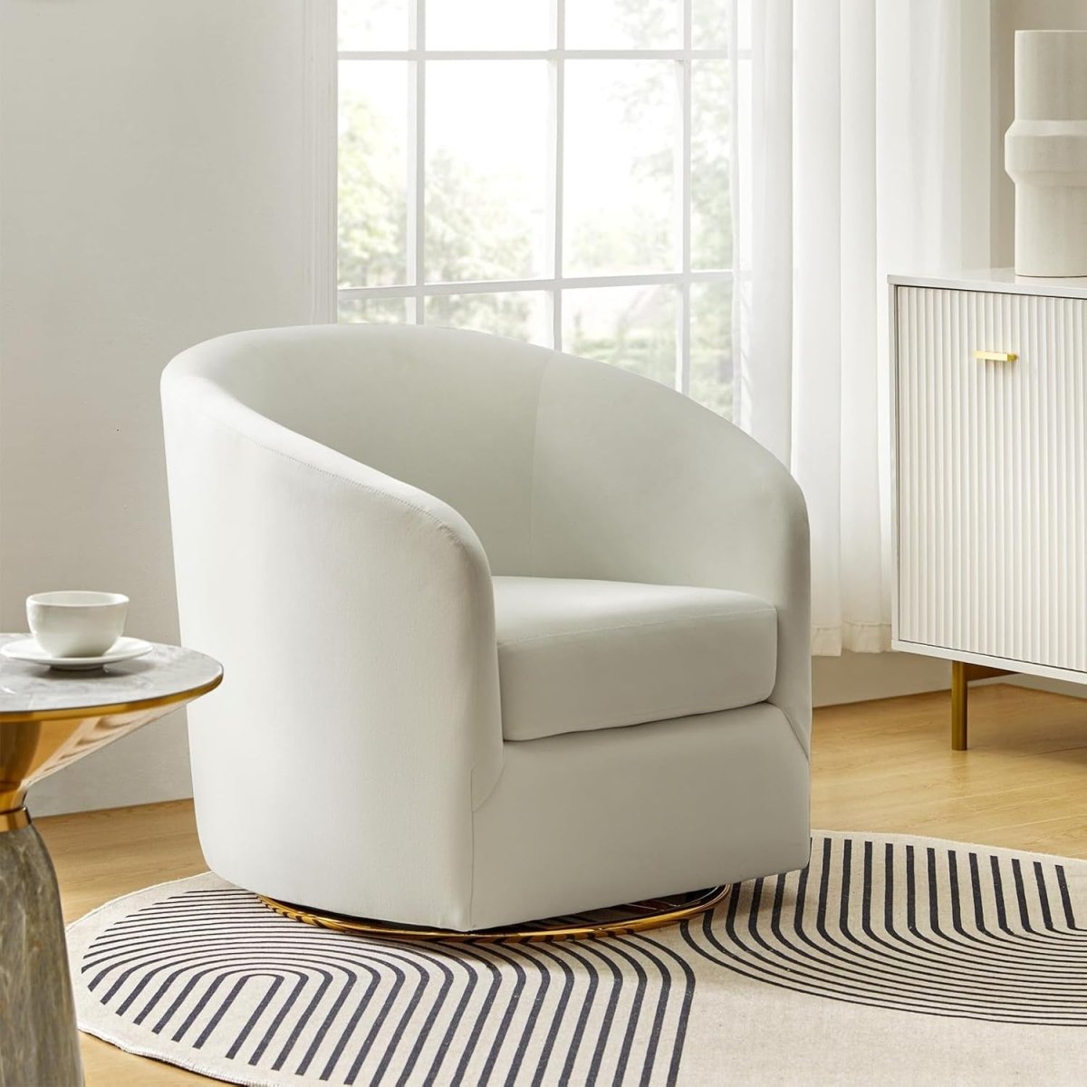 Luxury Swivel Accent Chair Velvet Upholstered Barrel Seat with Gold Base - Kwikley