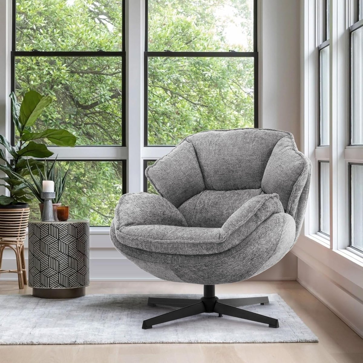 Luxury Swivel Armchair Grey Fabric Accent Chair for Lounge Bedroom Office - Kwikley