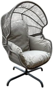 Luxury Swivel Egg Chair with Cushions & Weather Cover – Grey Rattan Garden Seat - Kwikley