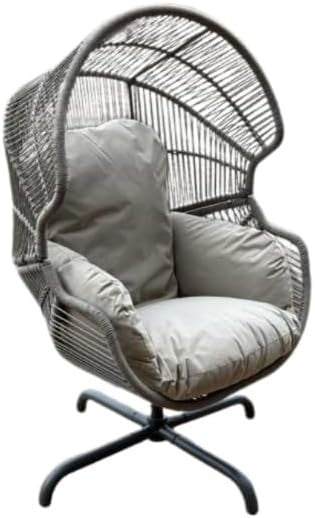 Luxury Swivel Egg Chair with Cushions & Weather Cover – Grey Rattan Garden Seat - Kwikley