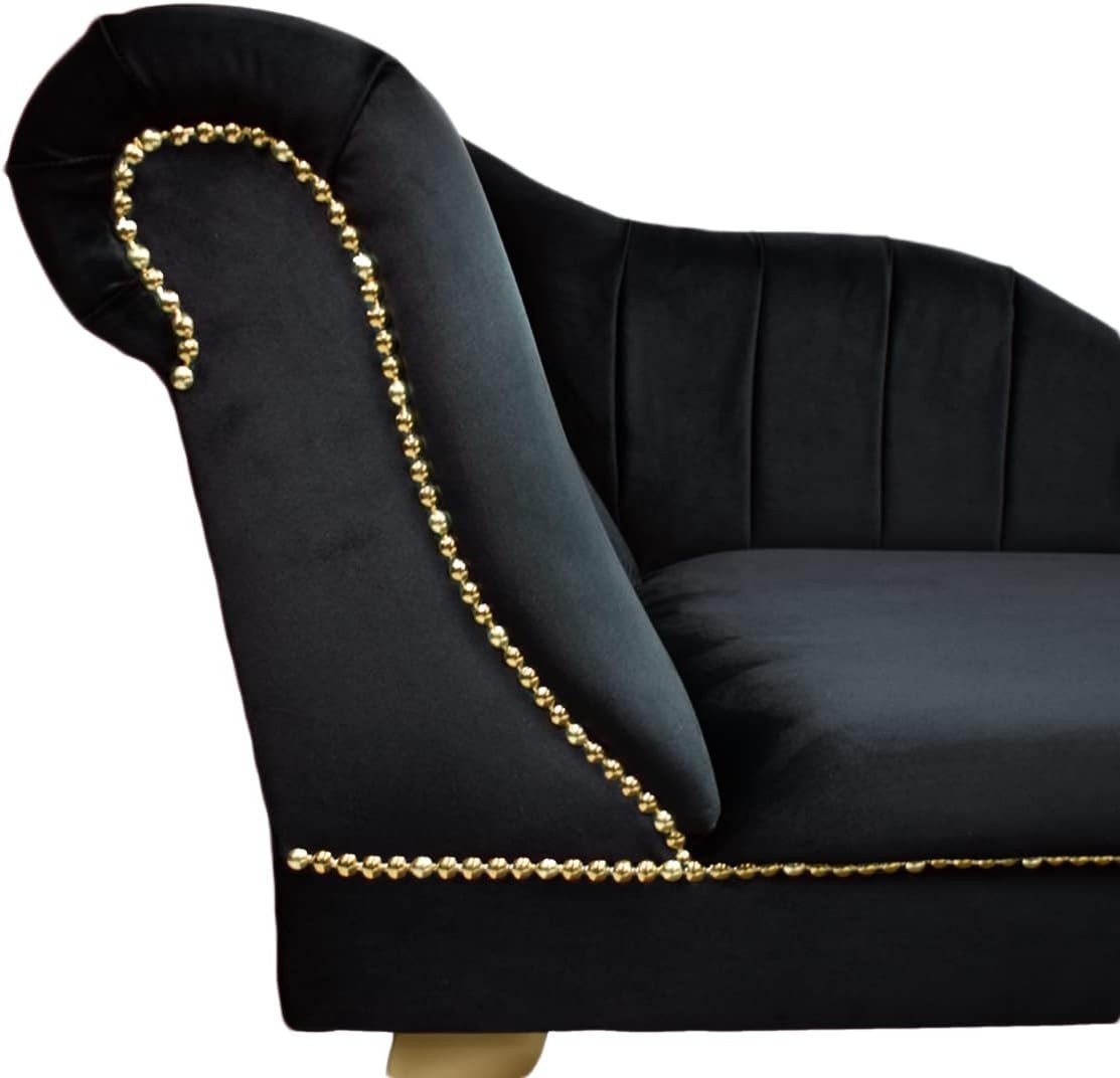 Luxury Tufted Velvet Chaise Lounge Sofa Left Hand Accent Chair Black - Kwikley