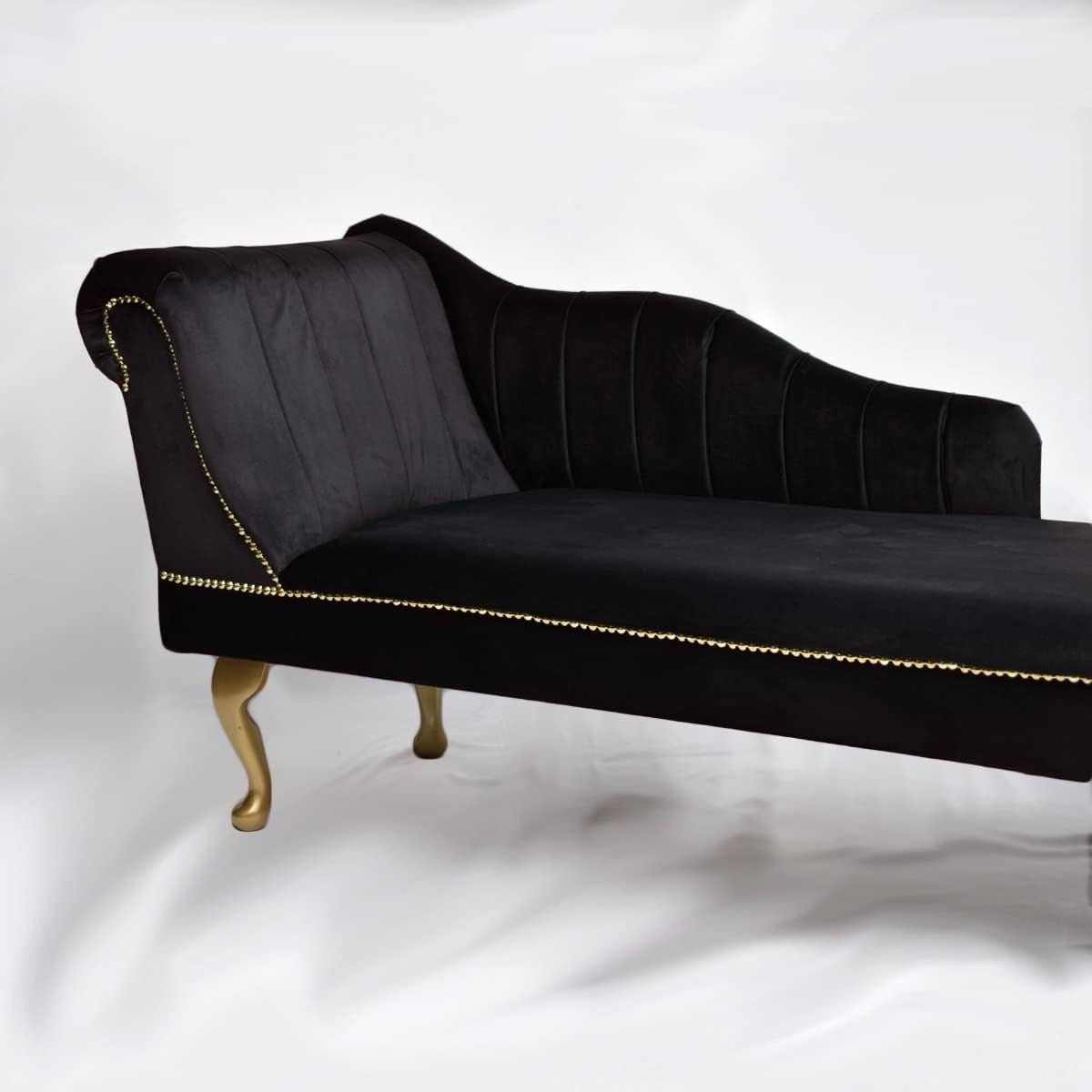 Luxury Tufted Velvet Chaise Lounge Sofa Left Hand Accent Chair Black - Kwikley