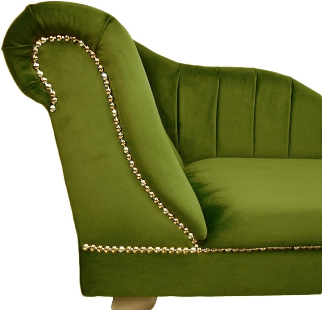 Luxury Tufted Velvet Chaise Lounge Sofa Left Hand Accent Chair Olive - Kwikley