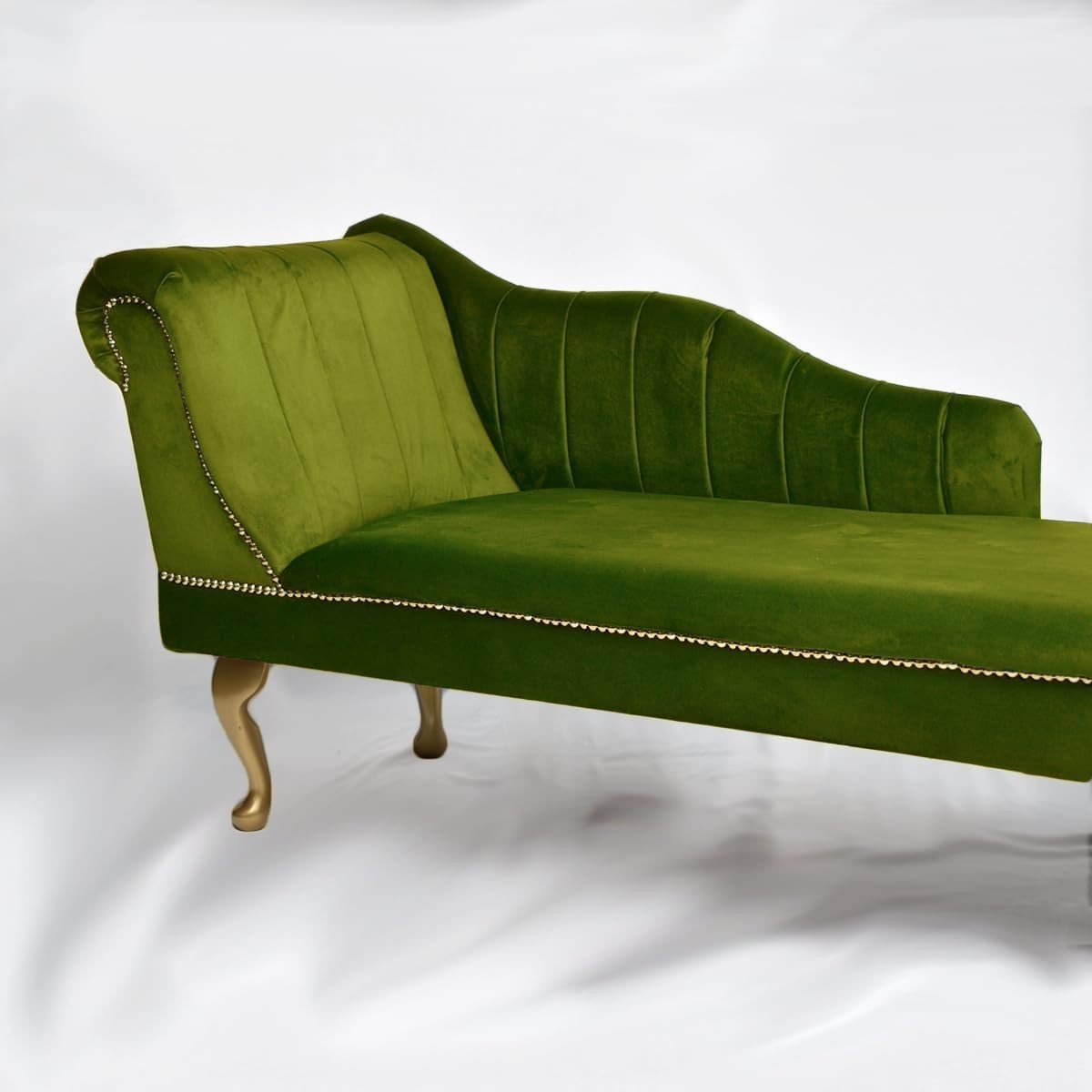 Luxury Tufted Velvet Chaise Lounge Sofa Left Hand Accent Chair Olive - Kwikley