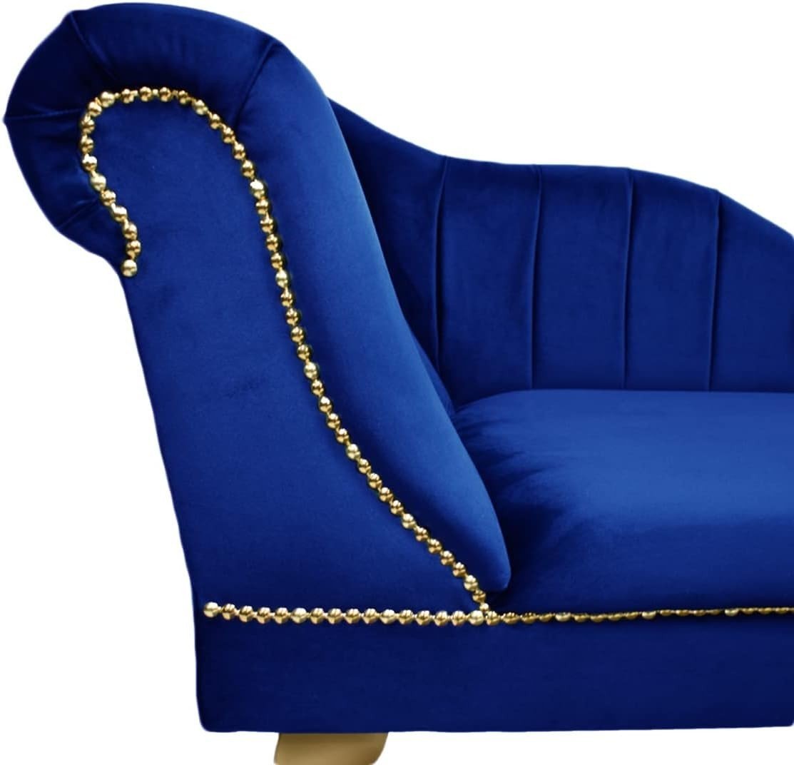 Luxury Tufted Velvet Chaise Lounge Sofa Left Hand Accent Chair Royal - Kwikley