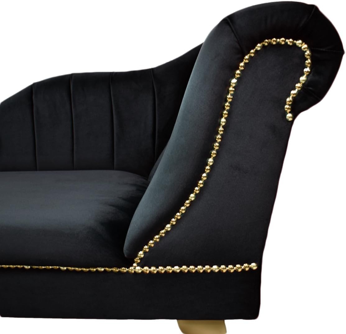 Luxury Tufted Velvet Chaise Lounge Sofa Right Hand Accent Chair Black - Kwikley