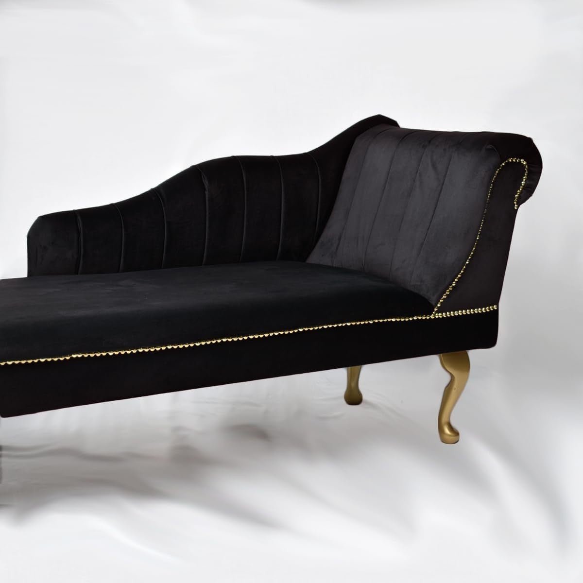 Luxury Tufted Velvet Chaise Lounge Sofa Right Hand Accent Chair Black - Kwikley