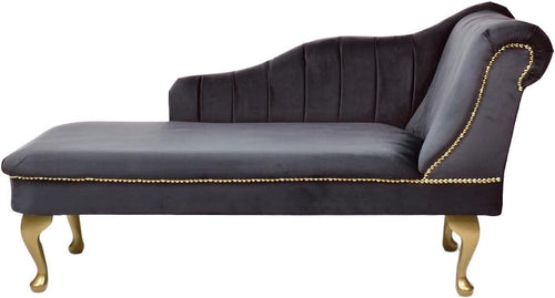 Luxury Tufted Velvet Chaise Lounge Sofa Right Hand Accent Chair Grey - Kwikley