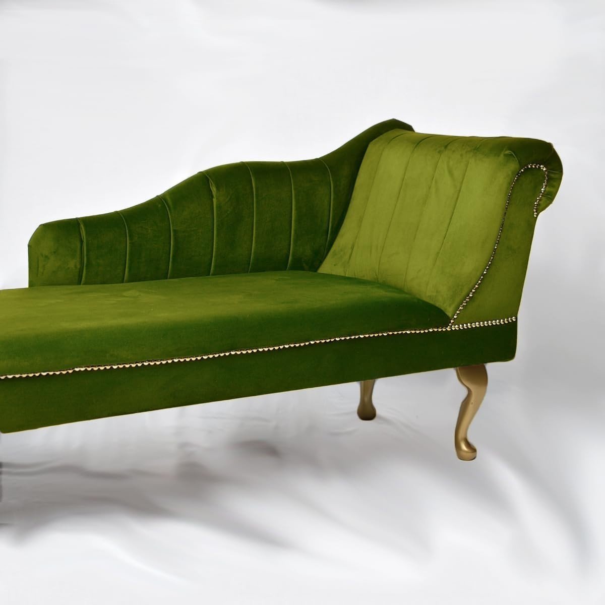 Luxury Tufted Velvet Chaise Lounge Sofa Right Hand Accent Chair Olive - Kwikley