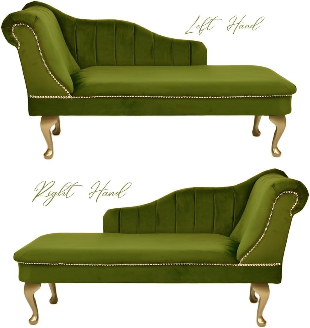 Luxury Tufted Velvet Chaise Lounge Sofa Right Hand Accent Chair Olive - Kwikley