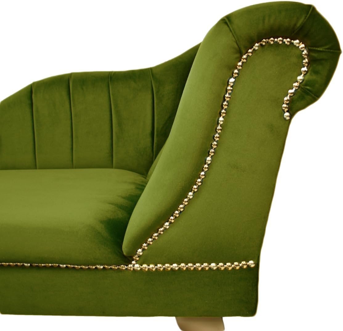 Luxury Tufted Velvet Chaise Lounge Sofa Right Hand Accent Chair Olive - Kwikley