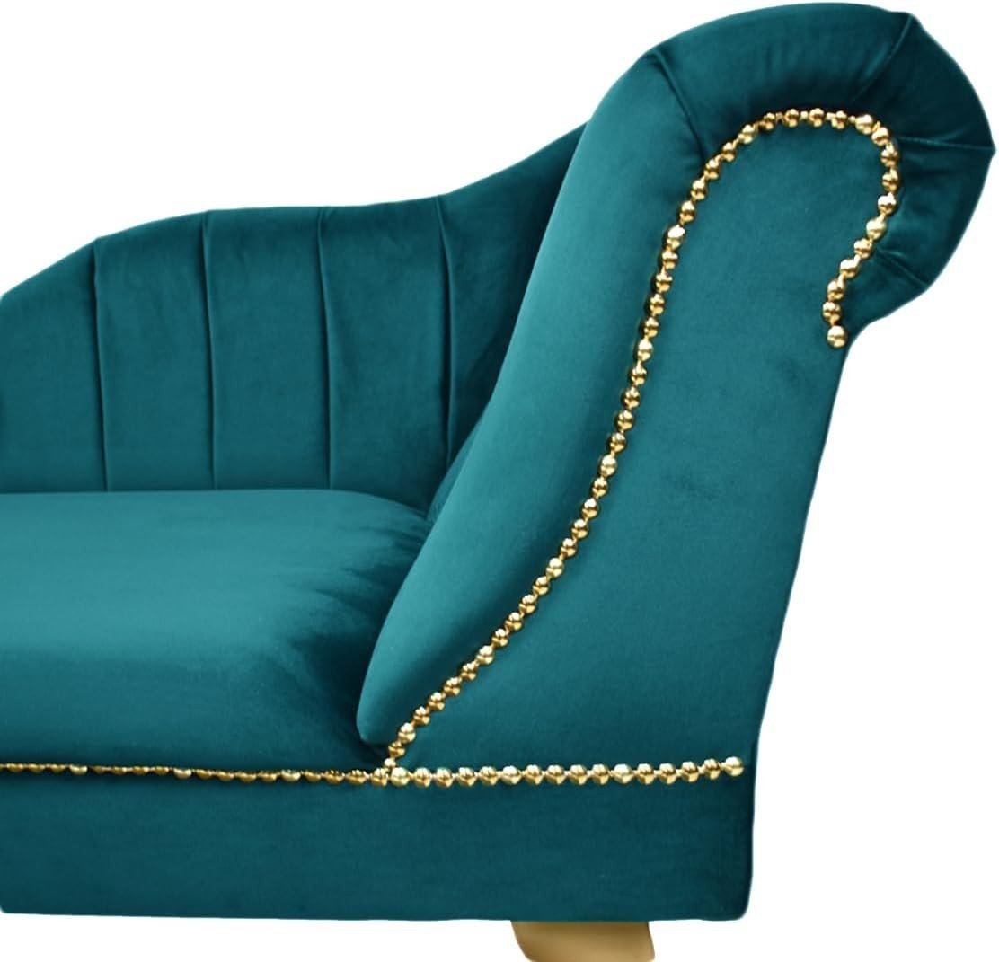 Luxury Tufted Velvet Chaise Lounge Sofa Right Hand Accent Chair Teal - Kwikley