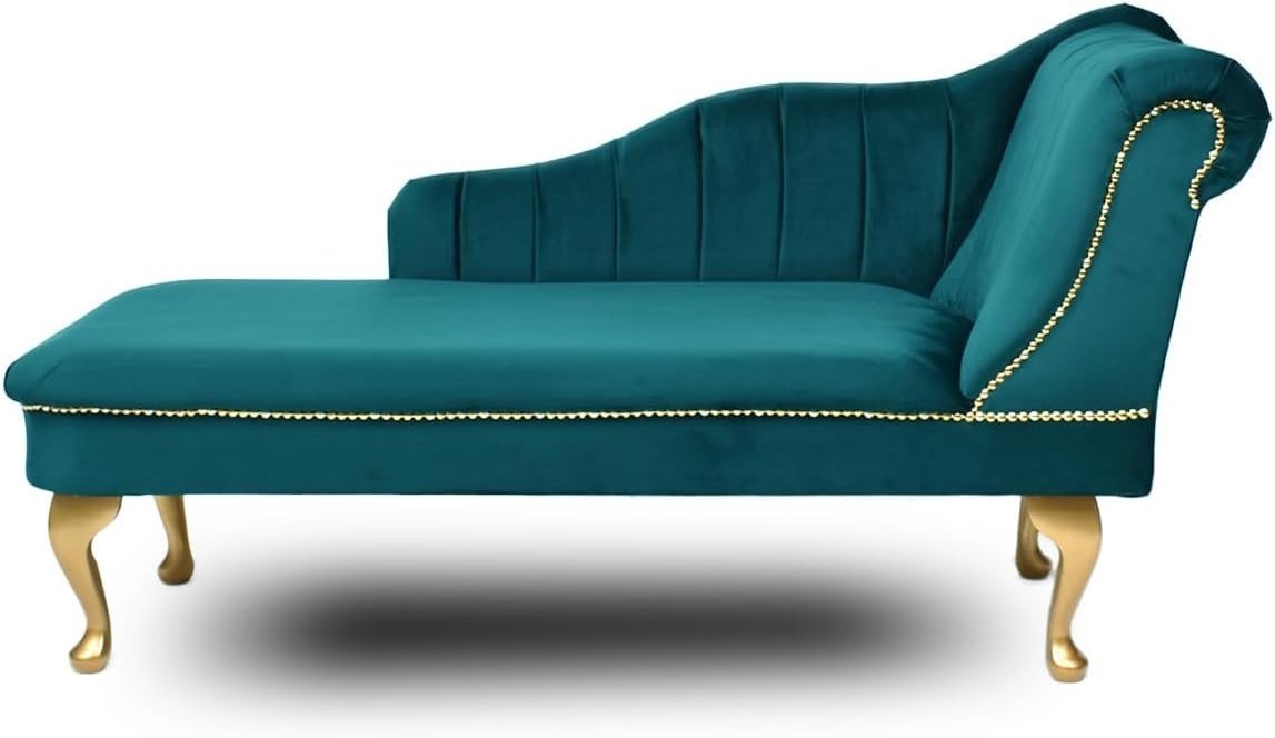 Luxury Tufted Velvet Chaise Lounge Sofa Right Hand Accent Chair Teal - Kwikley