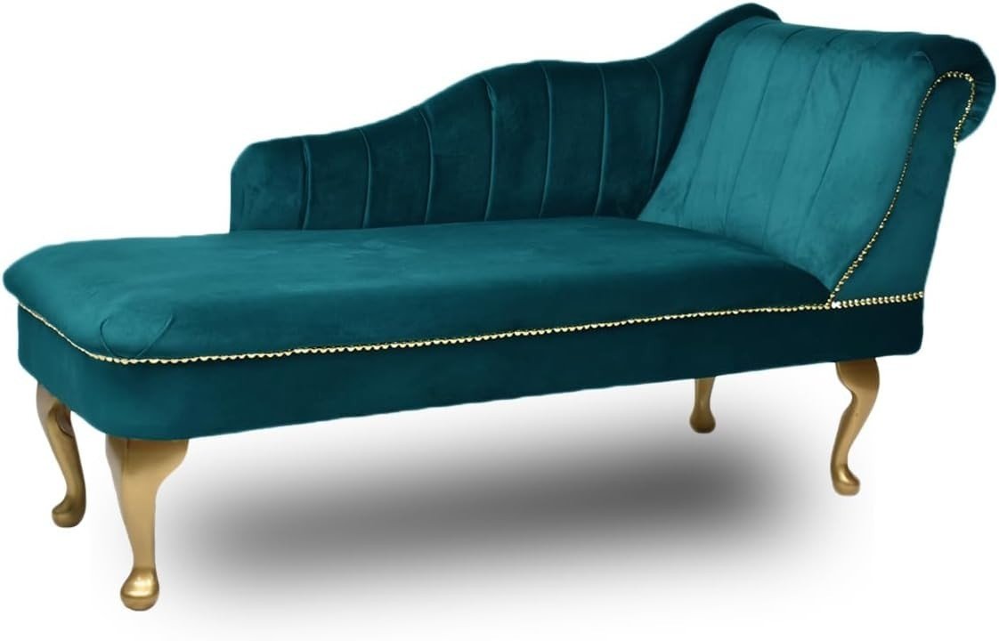 Luxury Tufted Velvet Chaise Lounge Sofa Right Hand Accent Chair Teal - Kwikley