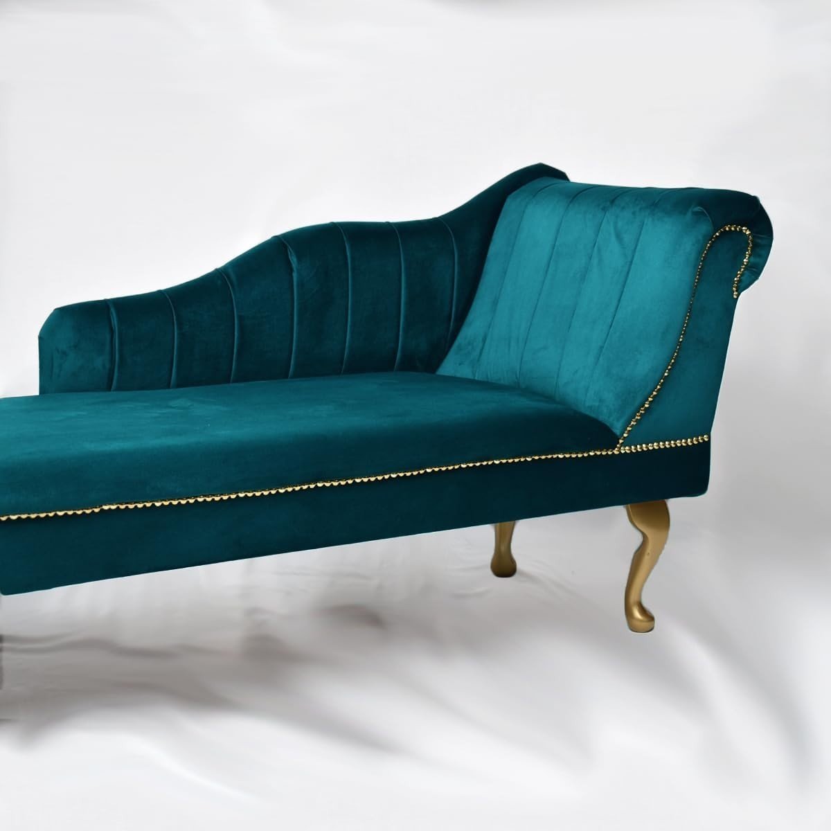 Luxury Tufted Velvet Chaise Lounge Sofa Right Hand Accent Chair Teal - Kwikley