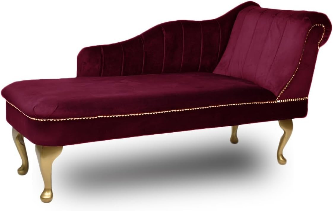 Luxury Tufted Velvet Chaise Lounge Sofa Right Hand Accent Chair Wine - Kwikley