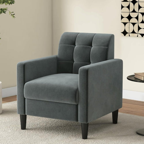 Luxury Velvet Accent Chair with Tufted Back, Mid-Century Modern Lounge Sofa - Kwikley