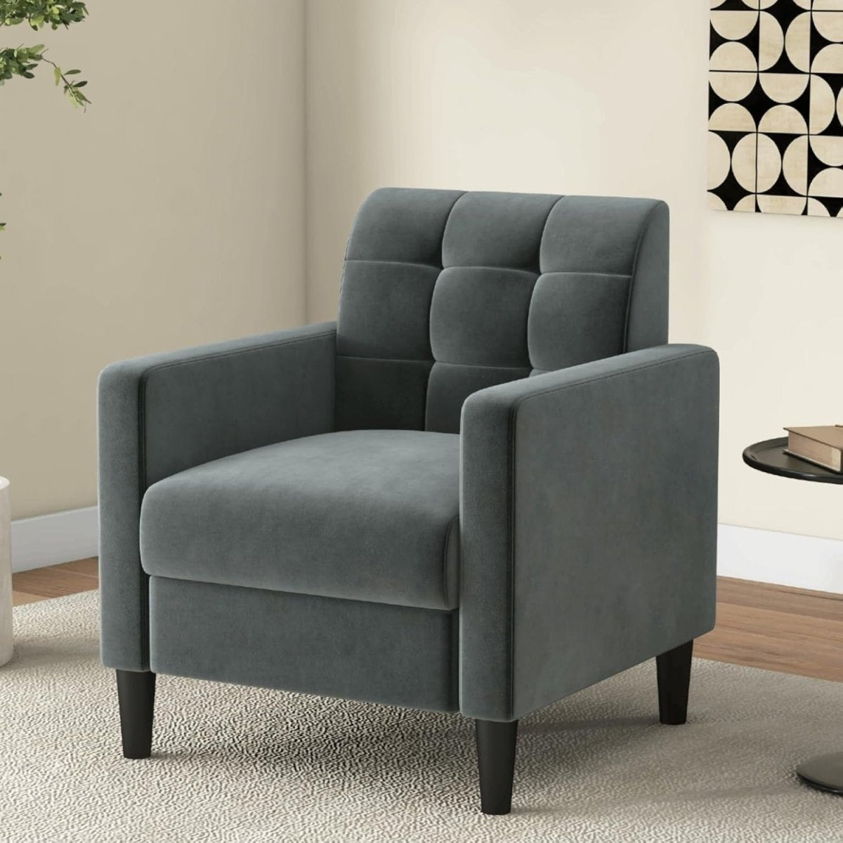 Luxury Velvet Accent Chair with Tufted Back, Mid-Century Modern Lounge Sofa - Kwikley