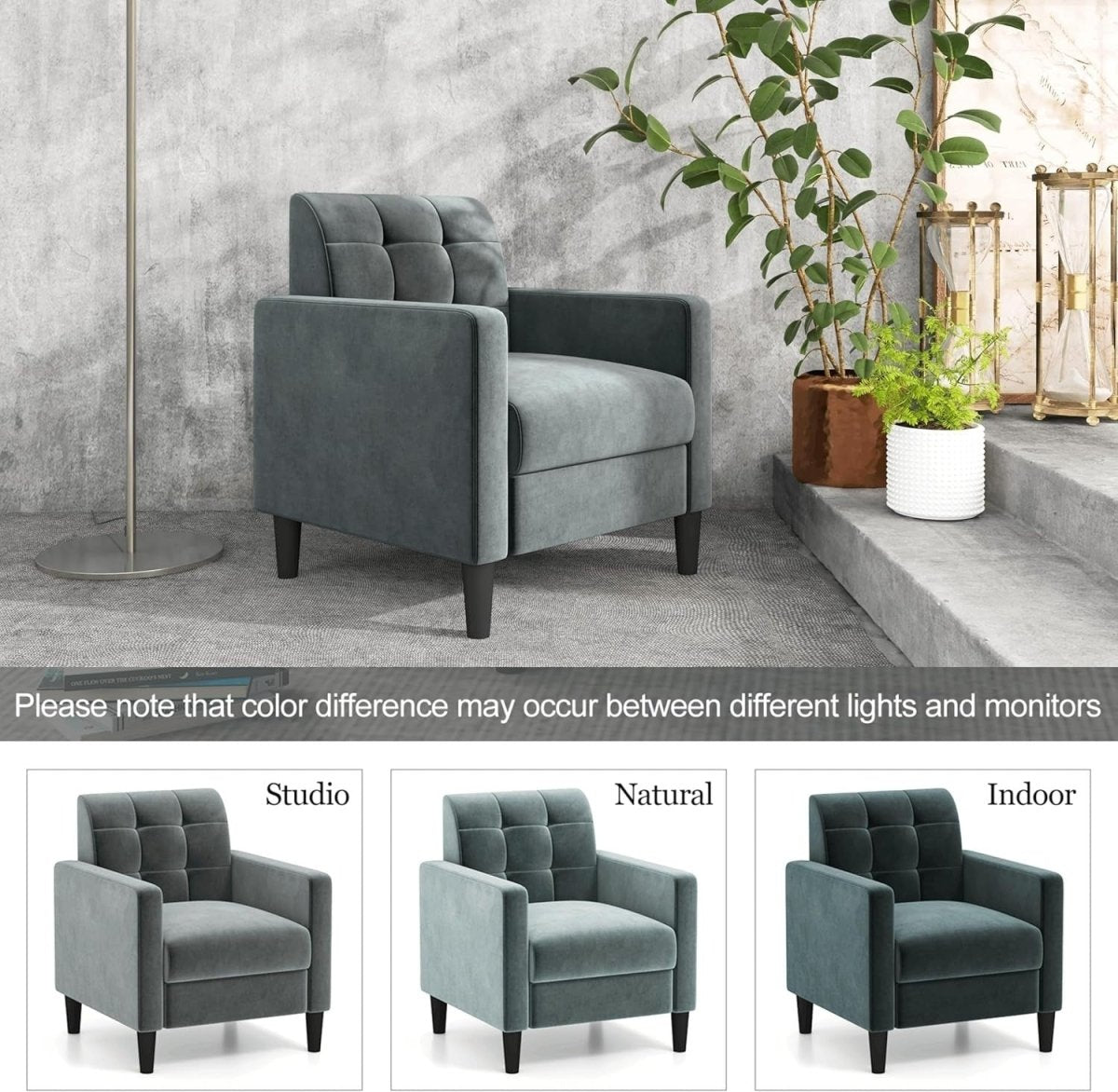 Luxury Velvet Accent Chair with Tufted Back, Mid-Century Modern Lounge Sofa - Kwikley